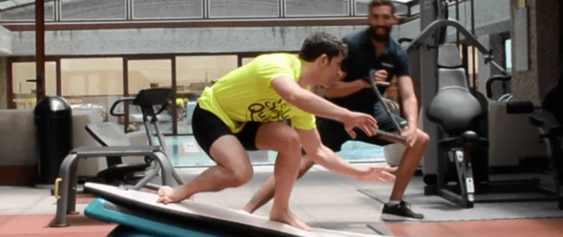 Surfer training balance and paddle power at DSC Performance